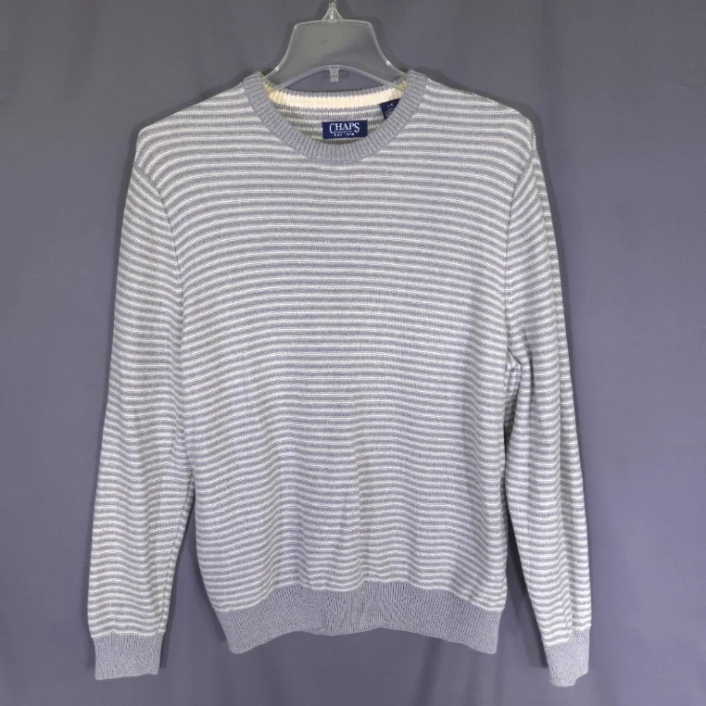 Chaps Classic Fit Crewneck Striped‎ Pullover Mens Size Large Business Casual